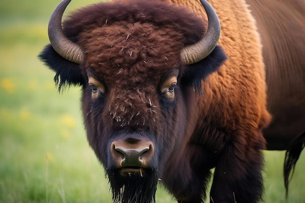 Amerikaans bizonportret op groen gras