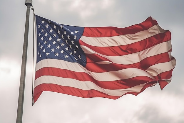 Amerikaans schot van de Amerikaanse vlag zwaaiend met de gegenereerde lucht
