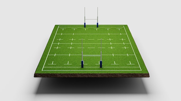 Amerikaans voetbalveld Gronddwarsdoorsnede met groen Rugbystadion grasveld 3d illustratie