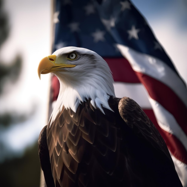 Amerikaanse adelaar met de vlag van de VS van Amerika Ai Generative