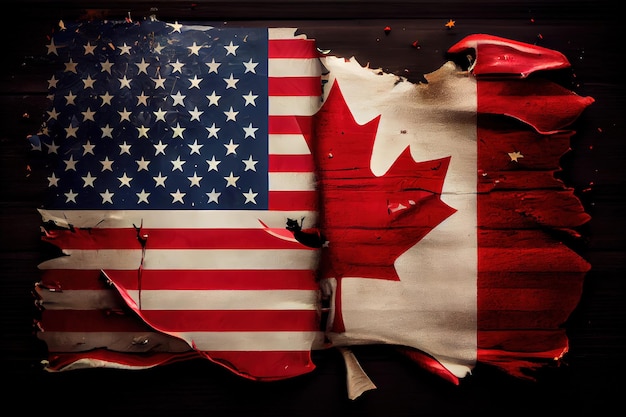 Amerikaanse en Canadese vlaggen samen Generatieve Ai