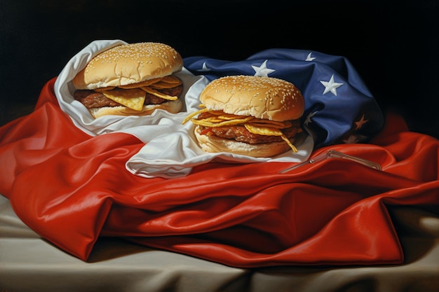 Amerikaanse hamburgers op doek.