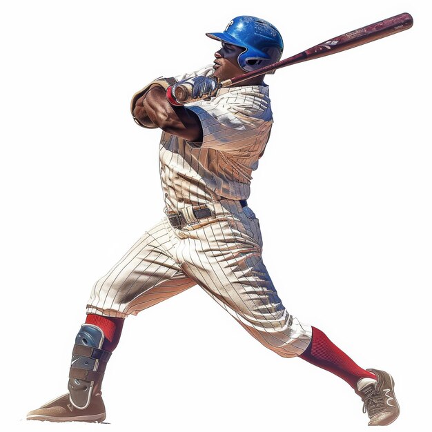 Amerikaanse honkbalspeler met een knuppel op een witte achtergrond
