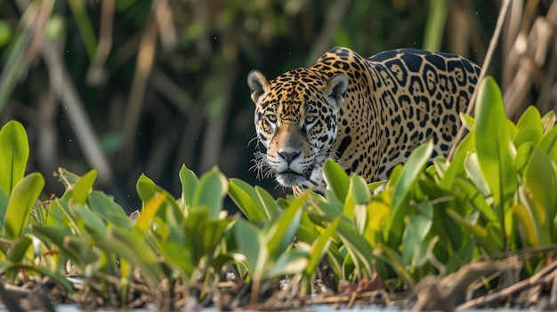 Amerikaanse jaguar op jacht wilde natuur in de pantanal