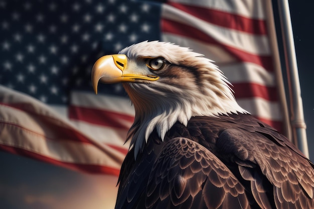 Foto amerikaanse kale adelaar met vlag van de verenigde staten gemaakt met generatieve ai-software