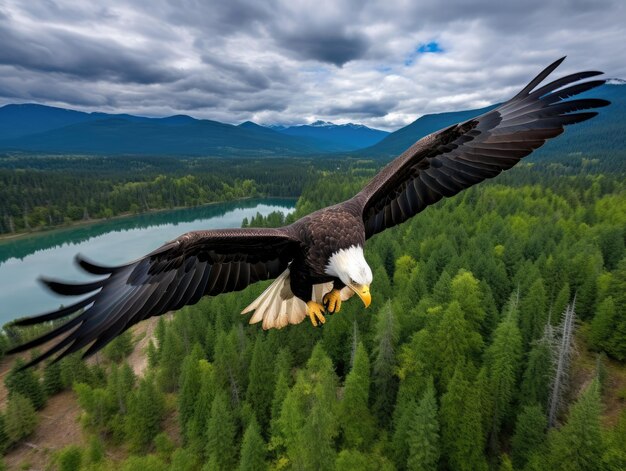 Foto amerikaanse kale adelaar op de achtergrond van de natuur