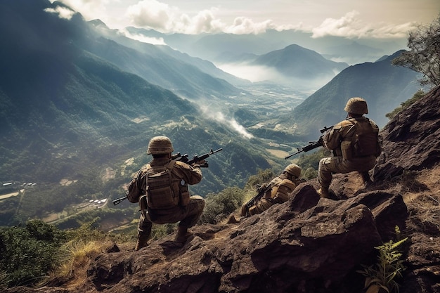 Amerikaanse mariniers in de bergen tijdens de militaire operatie