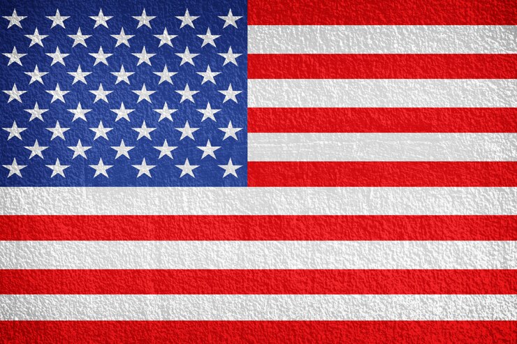 Foto amerikaanse nationale vlag op stenen muur achtergrond