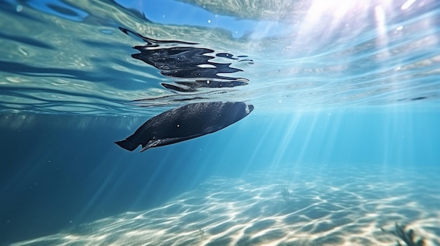 Amerikaanse tong zwemt onderwater in de zee Afbeelding gegenereerd door AI