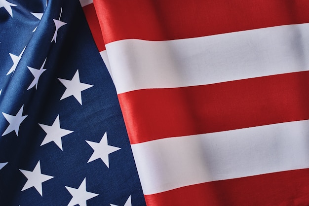 Amerikaanse vlag achtergrond. USA vlag zwaaien, close-up