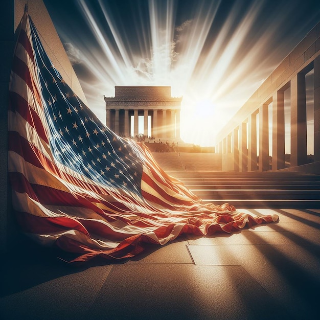 Foto amerikaanse vlag bedekt over het gedenkteken