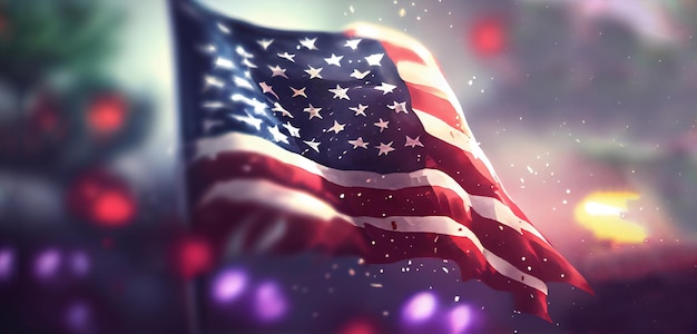 Amerikaanse vlag en bokehachtergrond met exemplaarruimte voor Amerikaanse viering Generatieve Ai