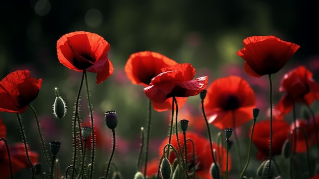 Foto amerikaanse vlag en een poppy bloem achtergrond generatieve ai