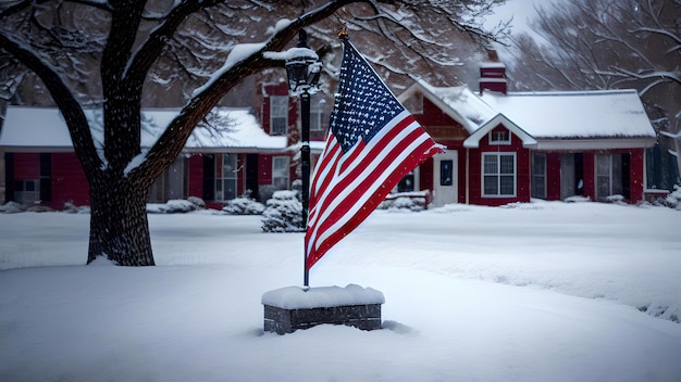 Amerikaanse vlag in de sneeuw