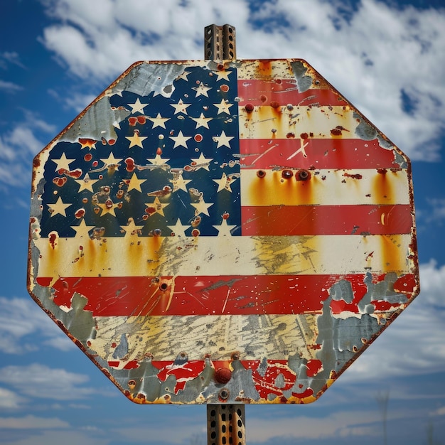 Amerikaanse vlag in de vorm van een verkeersbord AI generatief