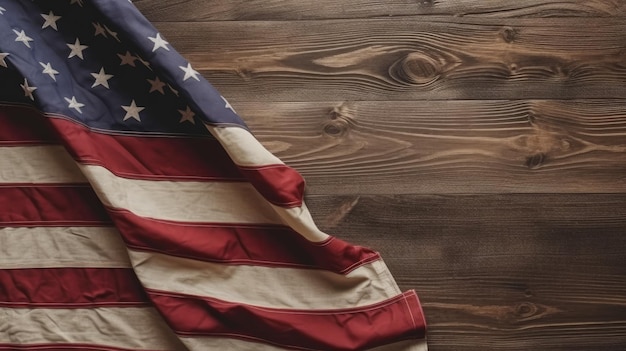 Amerikaanse vlag op een houten achtergrond Onafhankelijkheidsdag Generatieve AI