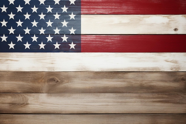 Foto amerikaanse vlag op witte houten achtergrond met kopieerruimte