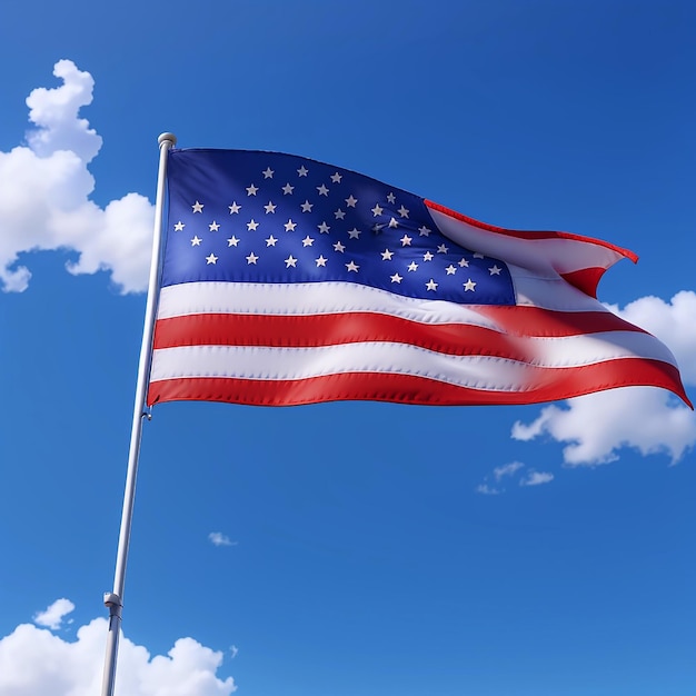 Amerikaanse vlag zwaaien op een hoge kwaliteit blauwe bewolkte hemel 3D-animatiestijl