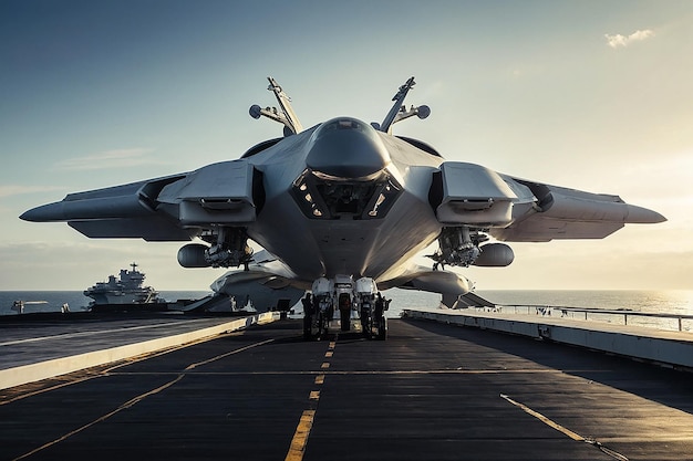 Amerikaanse vliegdekschip kernschip militaire marine scheepsdrager volle lading gevechtsvliegtuigen voor het voorbereiden van troepen