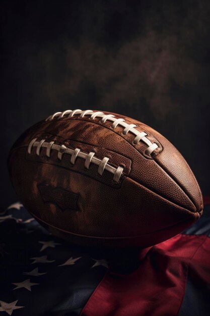 Foto amerikaanse voetbalbal op donkere achtergrond ai gegenereerd