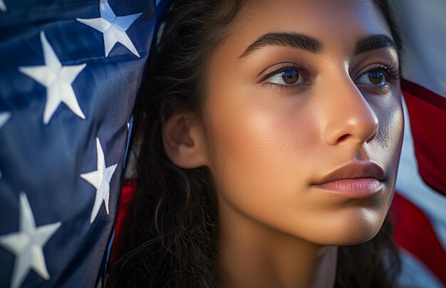 Foto amerikaanse vrouwelijke kiezer in een stembus die stemt om de volgende president van de verenigde staten te beslissen