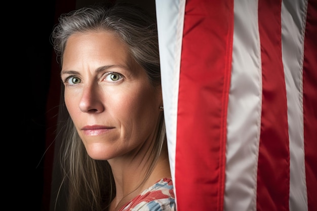 Foto amerikaanse vrouwelijke kiezer in een stembus die stemt om de volgende president van de verenigde staten te beslissen