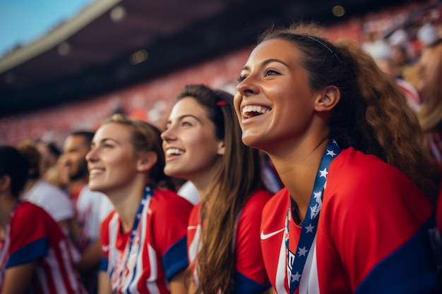 Amerikaanse vrouwelijke voetbalfans in een WK-stadion ter ondersteuning van het nationale team