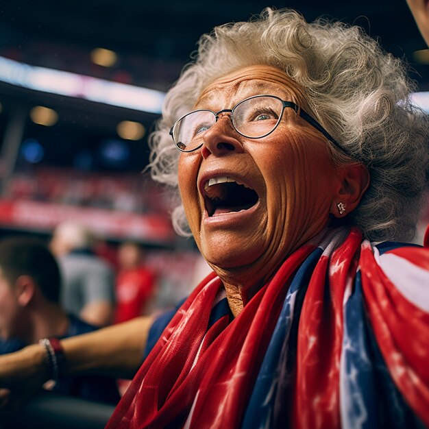 Amerikaanse vrouwelijke voetbalfans in een WK-stadion ter ondersteuning van het nationale team