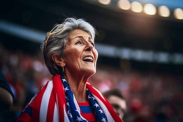 Amerikaanse vrouwelijke voetbalfans in een WK-stadion ter ondersteuning van het nationale team