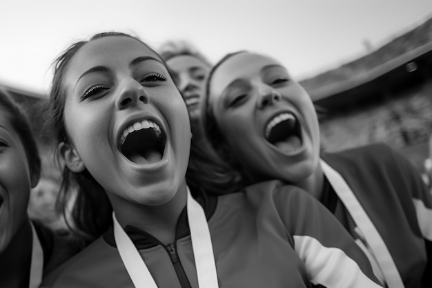 Amerikaanse vrouwelijke voetbalfans in een WK-stadion ter ondersteuning van het nationale team