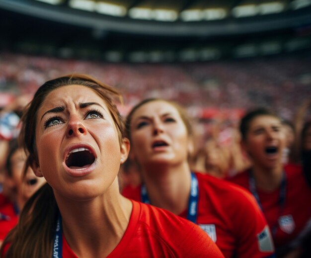 Foto amerikaanse vrouwelijke voetbalfans in een wk-stadion ter ondersteuning van het nationale team