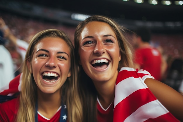 Amerikaanse vrouwelijke voetbalfans in een WK-stadion ter ondersteuning van het nationale team