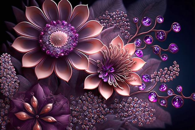 Amethist druzische kristallen bloemen Magische fantastische edelsteenbloemen Generatieve AI-illustratie