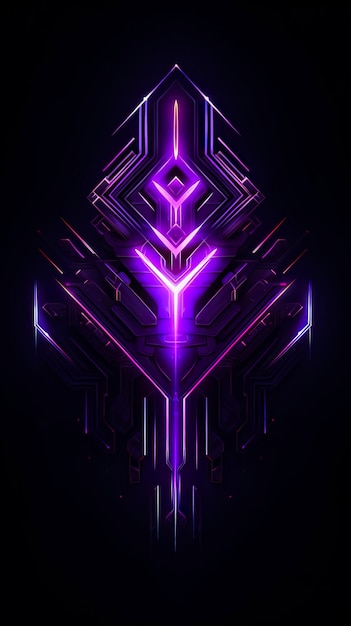 Amethyst 3D Minimalist Shield Design with a black or dark background with neon lines AI Generative