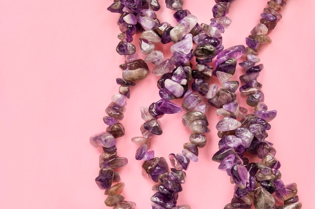 Amethyst beads on pink