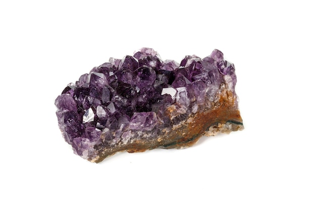 Amethyst Crystal Druse macro mineral on white background close up