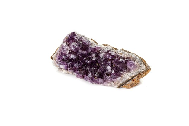 Amethyst Crystal Druse macro mineral on white background close up