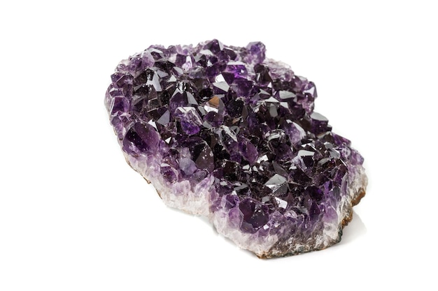 Amethyst Crystal Druse macro mineral on white background close up