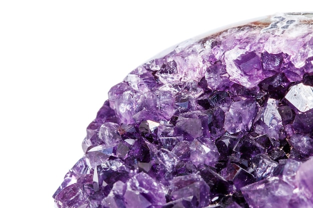 Amethyst Crystal Druse macro mineral on white background