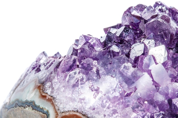 Amethyst Crystal Druse macro mineral on white background