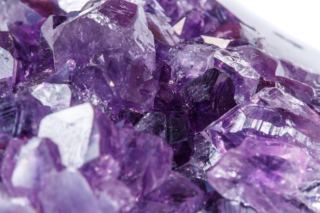 Amethyst Crystal Druse macro mineral on white background