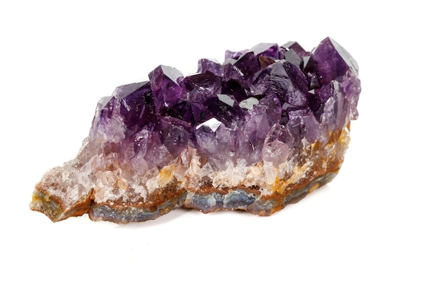 Amethyst Crystal Druse macro mineral on white background