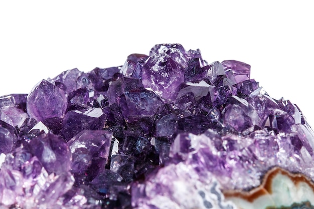 Amethyst Crystal Druse macro mineral on white background