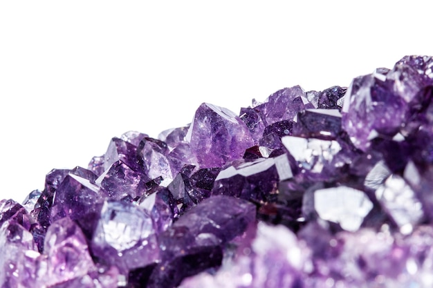 Amethyst Crystal Druse macro mineral on white background