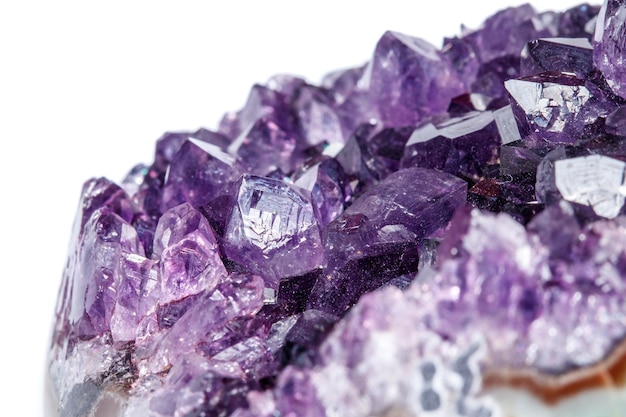 Amethyst Crystal Druse macro mineral on white background