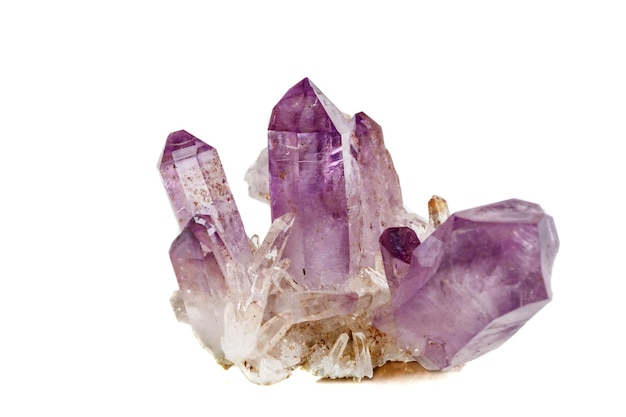 Amethyst Crystal Druse macro mineral on white background