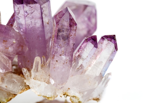 Amethyst Crystal Druse macro mineral on white background