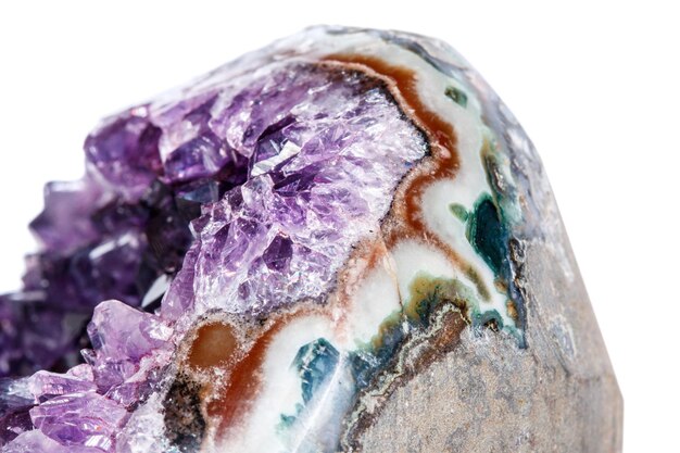 Amethyst Crystal Druse macro mineral on white background