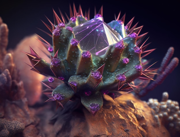 Amethyst crystal succulent hybrid created with Generative AI technology