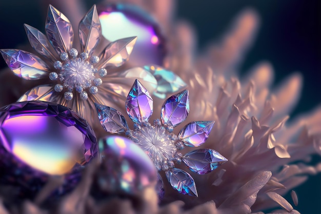 Amethyst druze crystal flowers Magic fantastic gemstone flowers Generative AI illustration